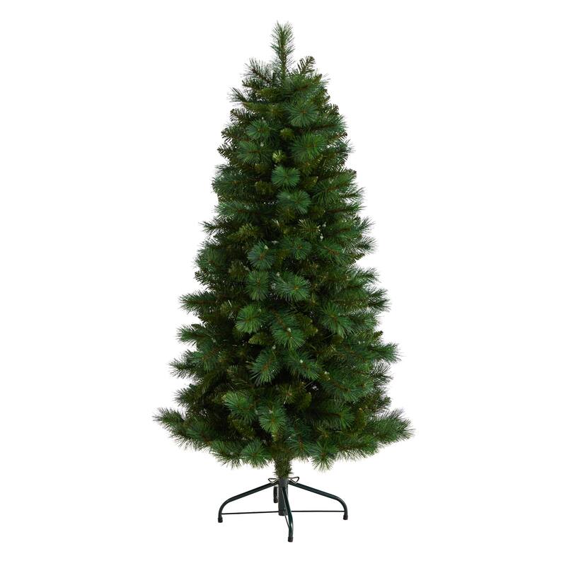 5Ft Slim Artificial Christmas Tree with Lights - Pre-Lit Holiday Decor, Realistic Pine Tree, Indoor Xmas Tree - Green - 60