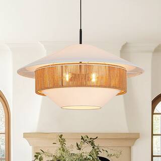 Coastal-style 4-Light Hemp-rope Geometric Linen Fabric Pendant - 33.5 in