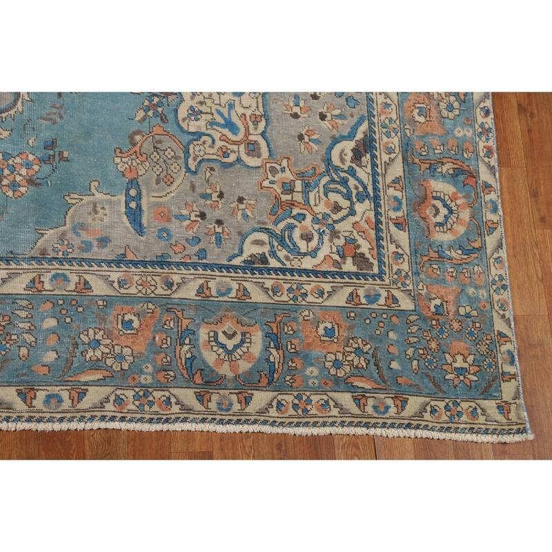 Light Blue Medallion Tabriz Persian Rug Hand-Knotted Wool Carpet - 7'9"x 11'3"