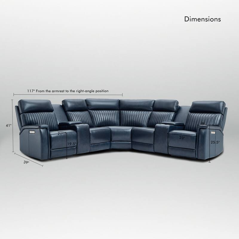 7PCS, 3 Power Recliners, Leather Reclining Sectional with Zero Gravity, USB Port & USB-C Port