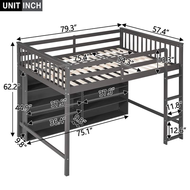 Loft Bed with Storage Shelves