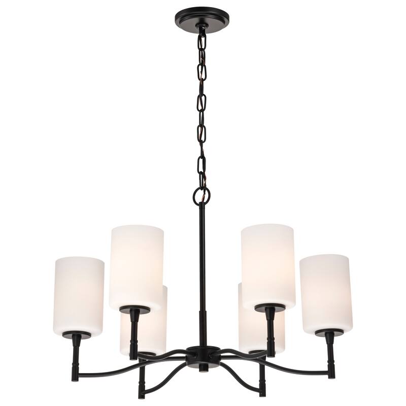 Liam 6 Light Chandelier Matte Black White Opal Glass - Matte Black