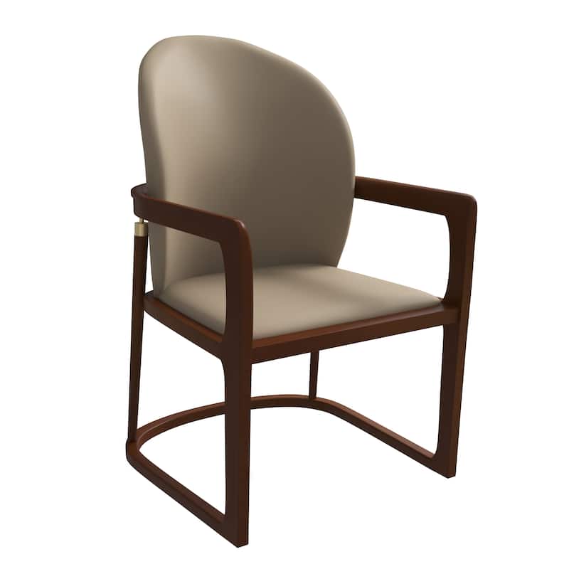 LeisureMod Svelta Modern Leather Dining Chair - Mid century Accent Arm Chair for Home Office Kitchen Dining Room - Dark Toupe