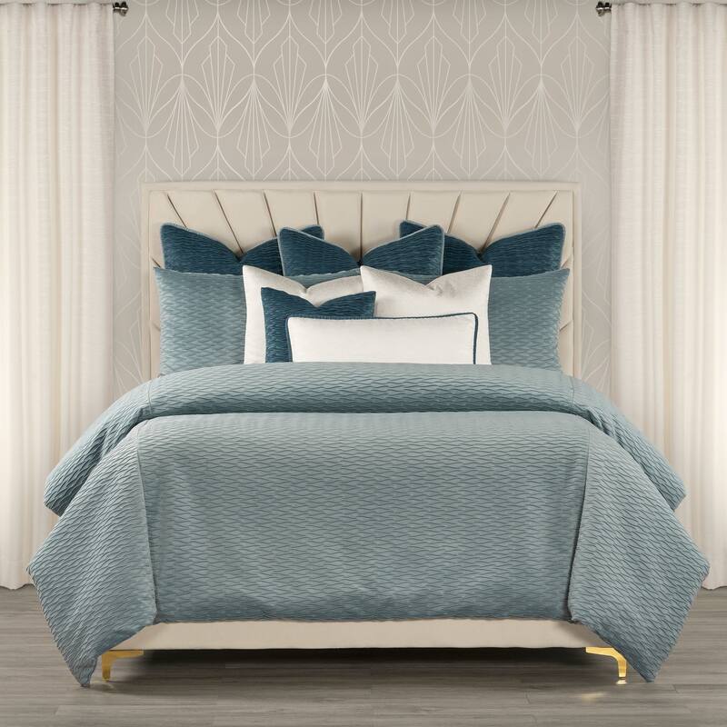 The Great Gatsby Velvet Wave Pleated Duvet & Insert Set - Blue Tide - California King - 10 Pieces or More