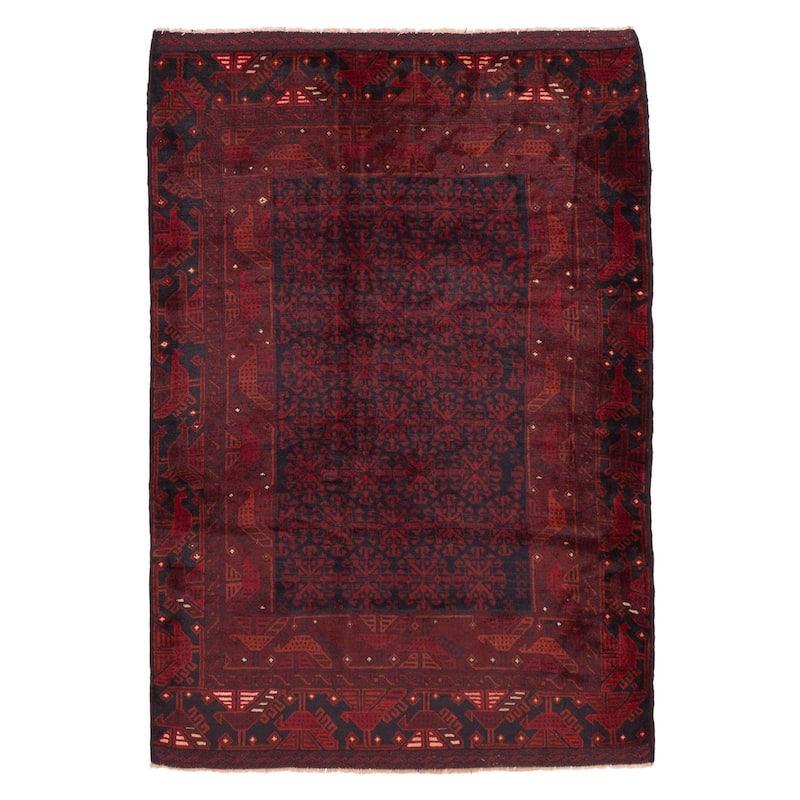 ECARPETGALLERY Hand-knotted Teimani Dark Red Wool Rug - 4'4 x 6'3