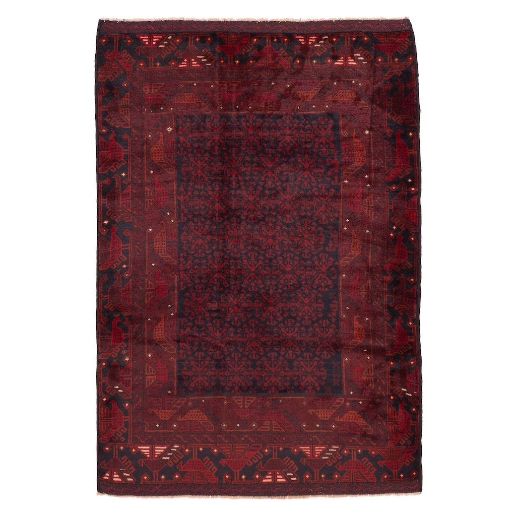 ECARPETGALLERY Hand-knotted Teimani Dark Red Wool Rug - 4'4 x 6'3