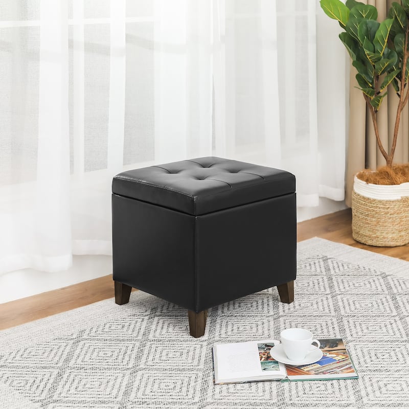 Adeco Bonded Leather Square Tufted Cubic Cube Storage Ottomans