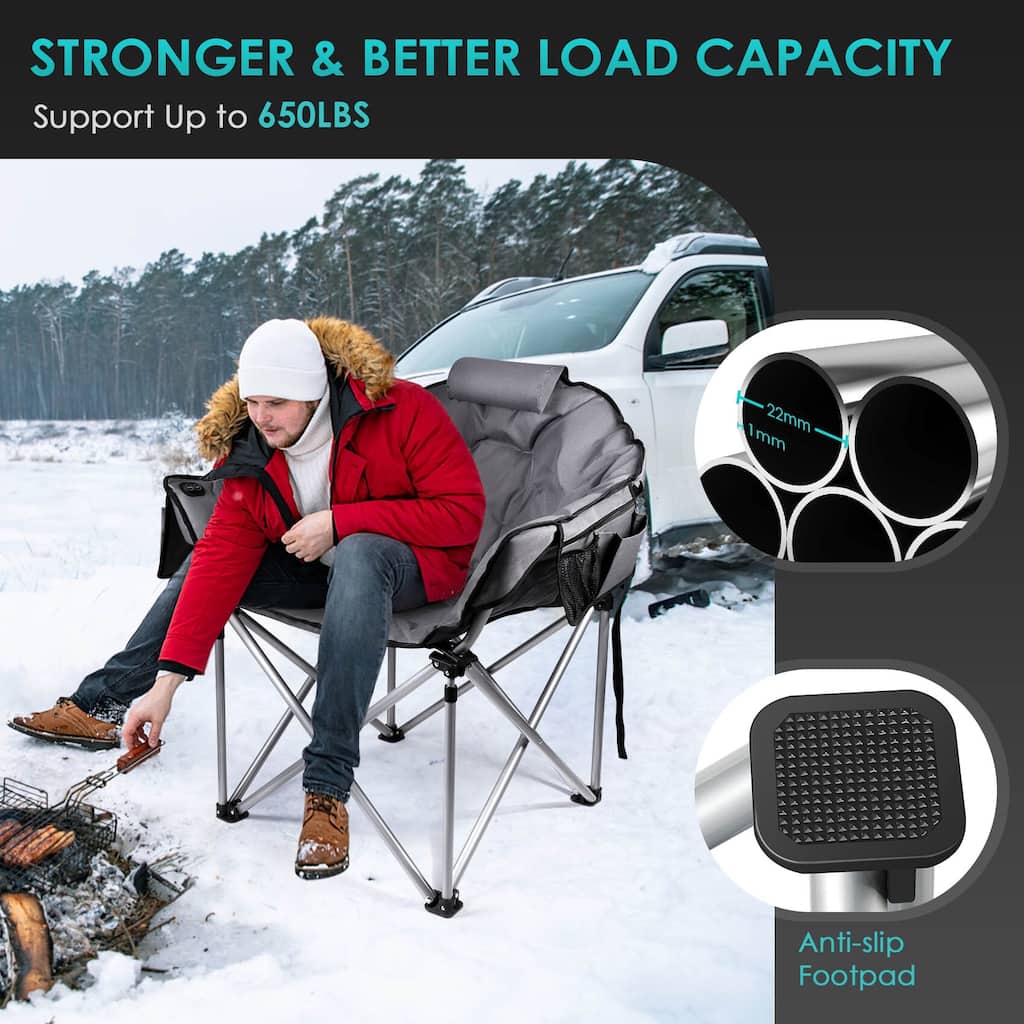 Oversized Heated Camping Chair with 20,000mAh Power Bank, 10S Quick Heated Chair, 3 Levels Adjustable Heated Camp Chairs