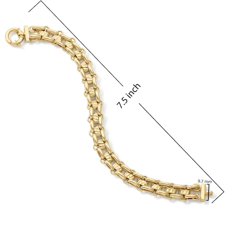 Clover 14K Yellow Gold Double Row Oval Link Bracelet with Diamond-Cut Barrel Stations - 7.5"