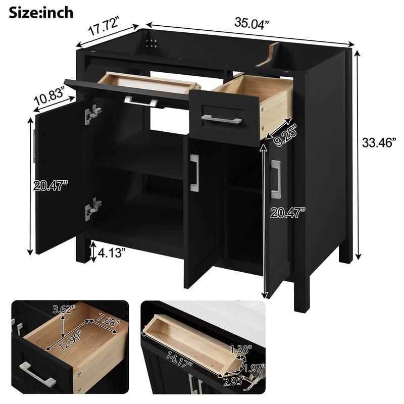 36 inch MDF Freestanding Bathroom Vanity without Top with Soft-Close Drawer