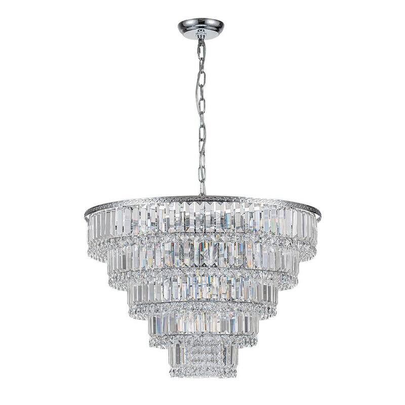 Luxury Fringe Style Tiered Crystal Chandelier - Polished Chrome