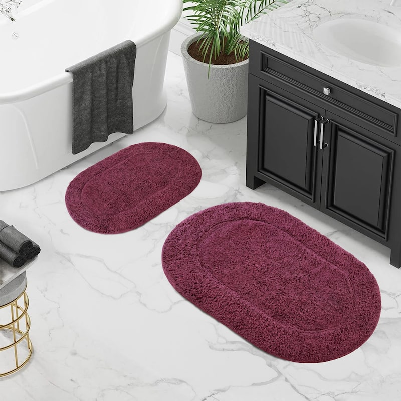 Superior Cotton Non-slip Oval Bath Rug - (Set of 2) - Plum
