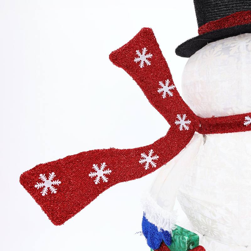 Snowman with Gift Lighted Winter Holiday Yard Decoration - White