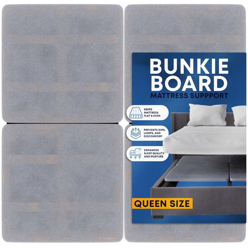 Premium 38mm Solid Surface Wood Bunkie Board Queen Size Bed Frames, 4-Piece Under Mattress Support Board, Fully Assembled.
