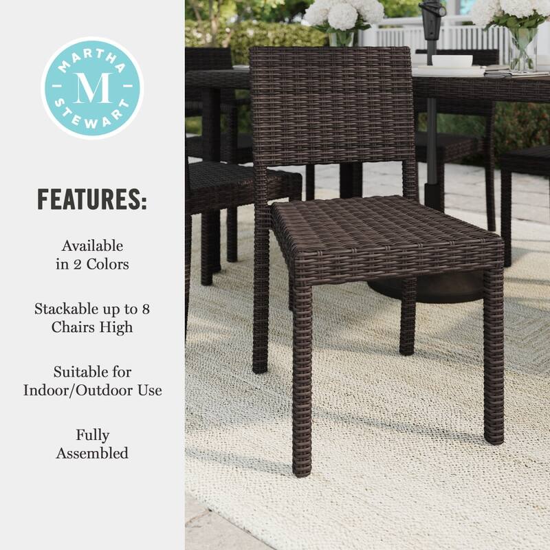 Martha Stewart Outdoor Rattan Wicker Stackable Side Dining Chair - 18.5"W x 21.75"D x 33.5"H