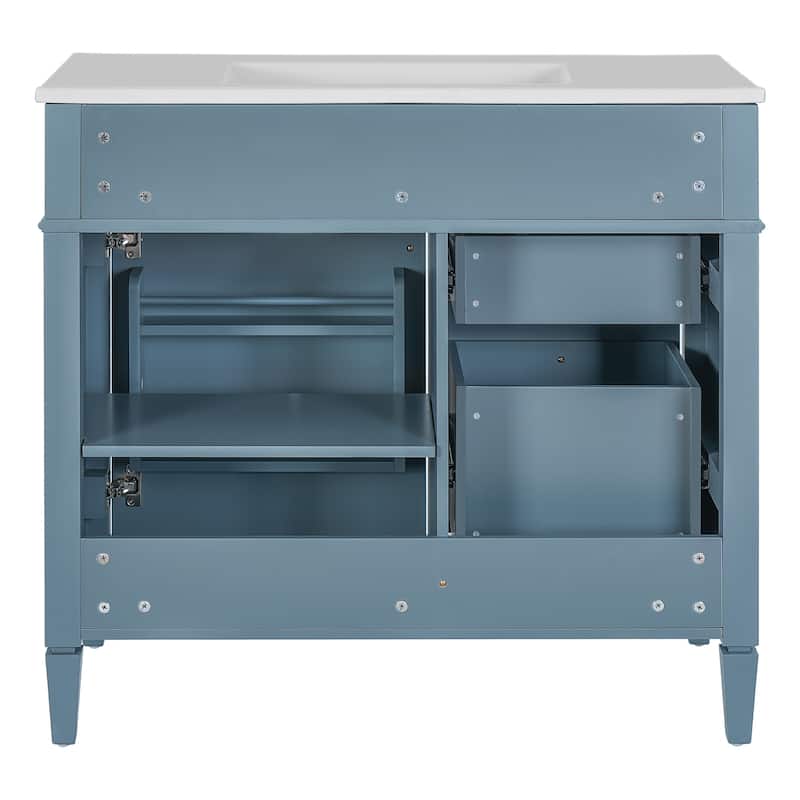 36" Bathroom Vanity with Top Sink, 2 Drawers and a Tip-out Drawer