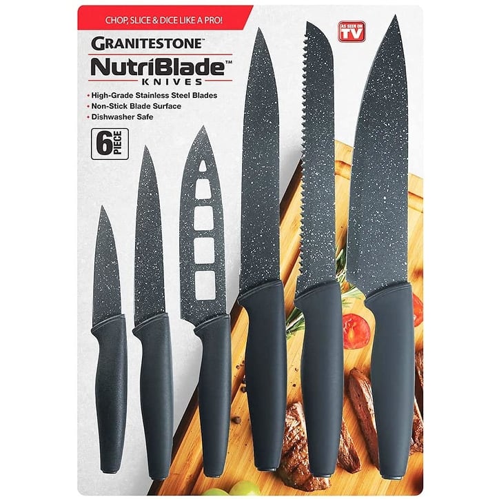 Granitestone Nutriblade 6 Piece Blue Stainless Steel Knives with Easy Grip Handle - Black