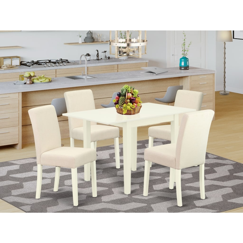 5-Piece Linen White Finish Solid Wood Top - Dining Room Set (Seats-4)
