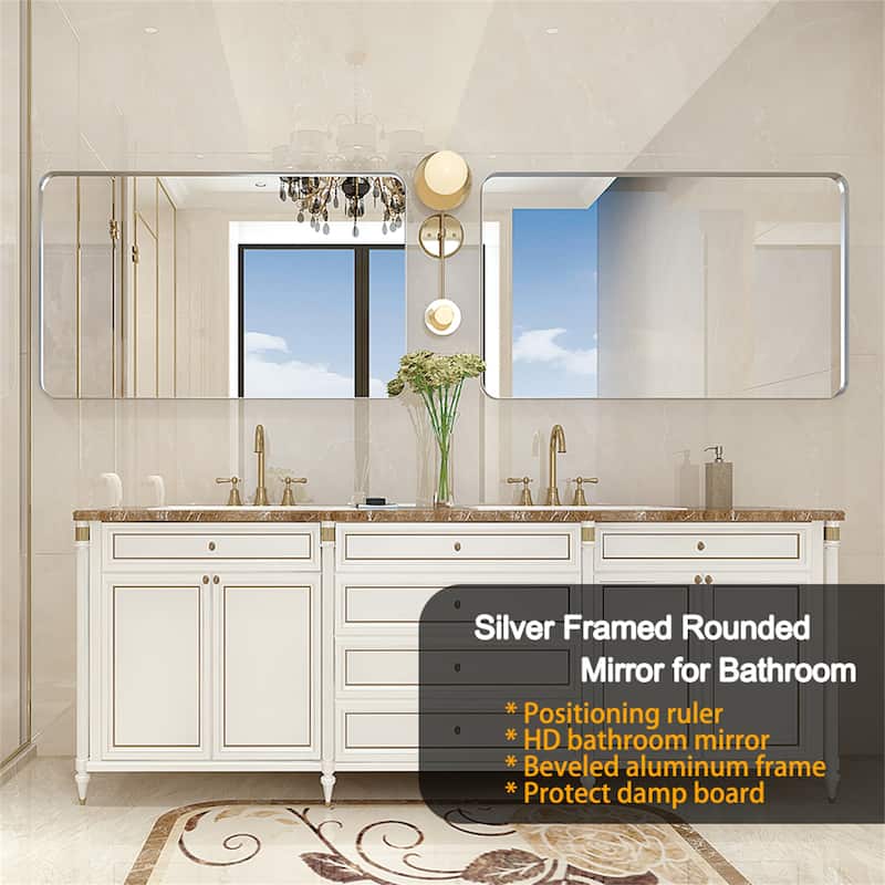 Brushed Silver Rounded Corner Rectangle Wall Mirror