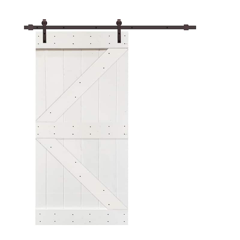 42 in x 84 in White Stained K Style Wood Barn Door w/ Sliding Hardware ...