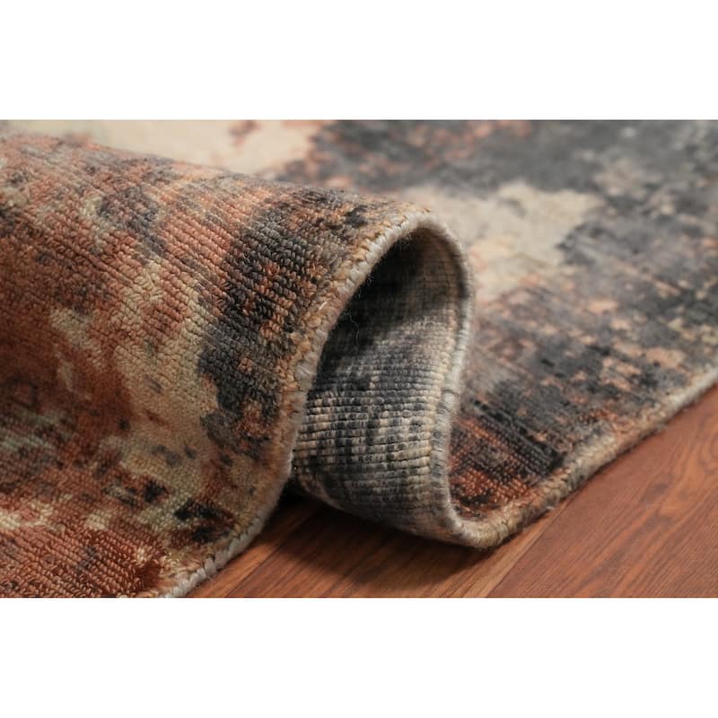Hand Knotted Oriental Viscose Silk Carpet Modern All-Over Oranges & Rust Abstract Area Rug - 8' 0'' X 5' 7''
