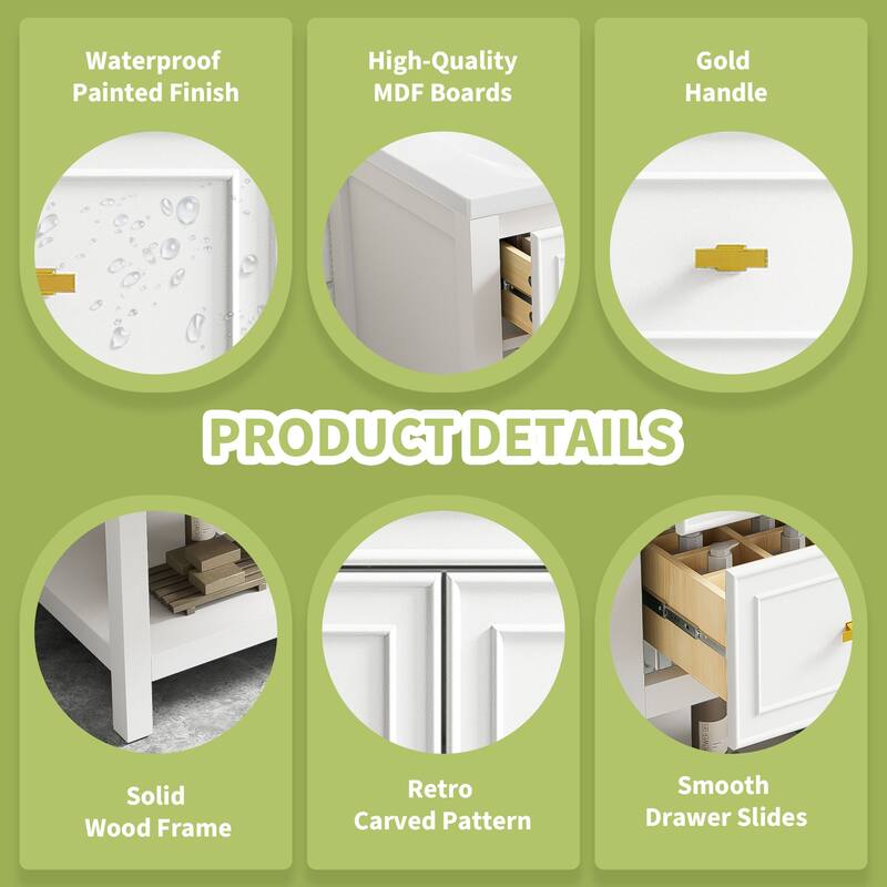 GDFStudio - Brookline Modern Freestanding Bathroom Vanity Set with Ceramic Sink and 5 Storage Drawers - 30'W