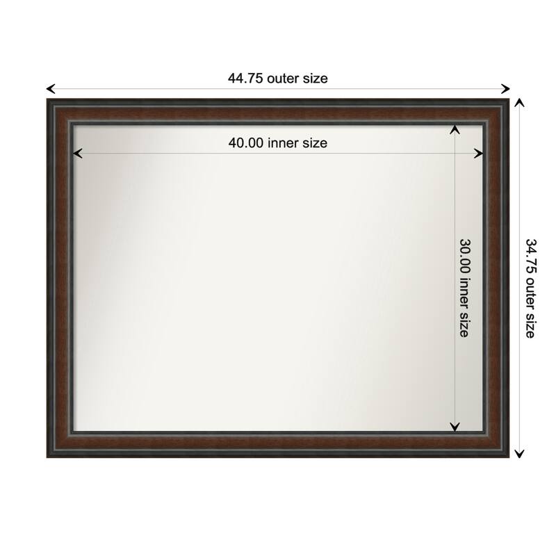 Cyprus Walnut Framed Non-Beveled Custom Wall Mirror, Bathroom Vanity Mirror - Outer Size: 44.75 x 34.75