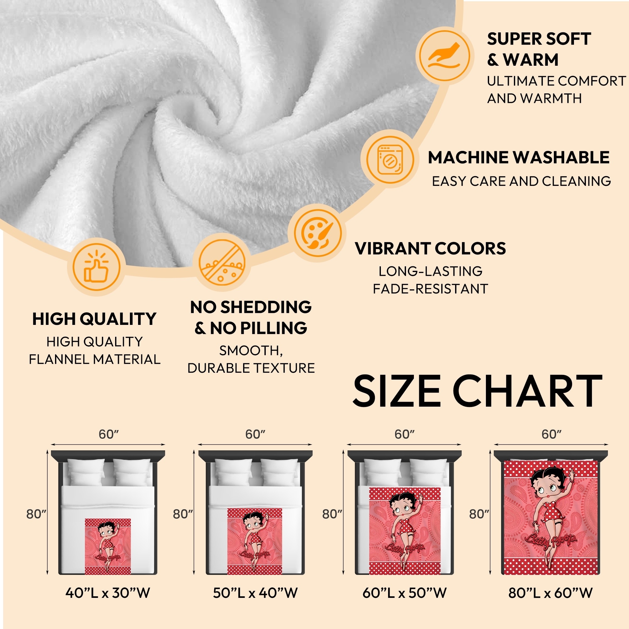 Betty Boop Super Soft Fleece Plush Throw Blanket for Couch - Picture 70 of 374