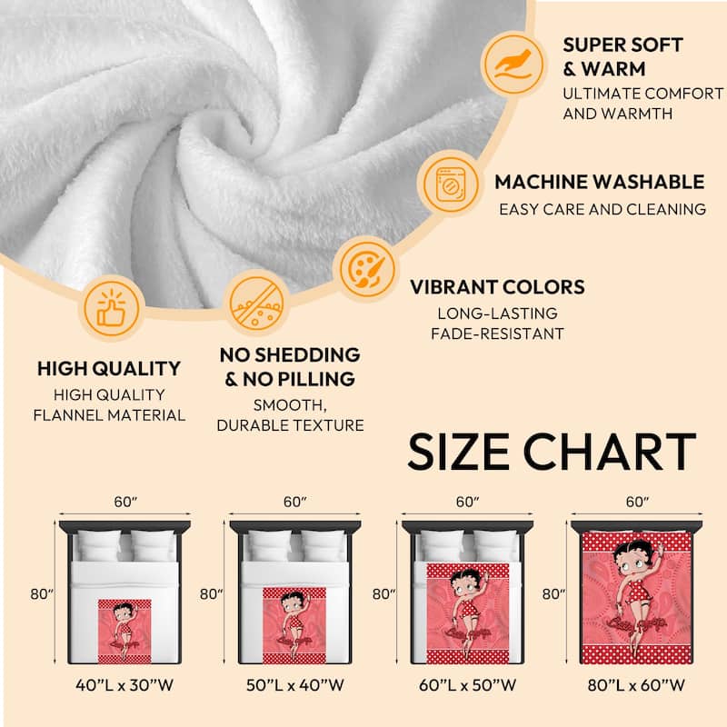 Betty Boop Super Soft Fleece Plush Throw Blanket for Couch Bed Sofa