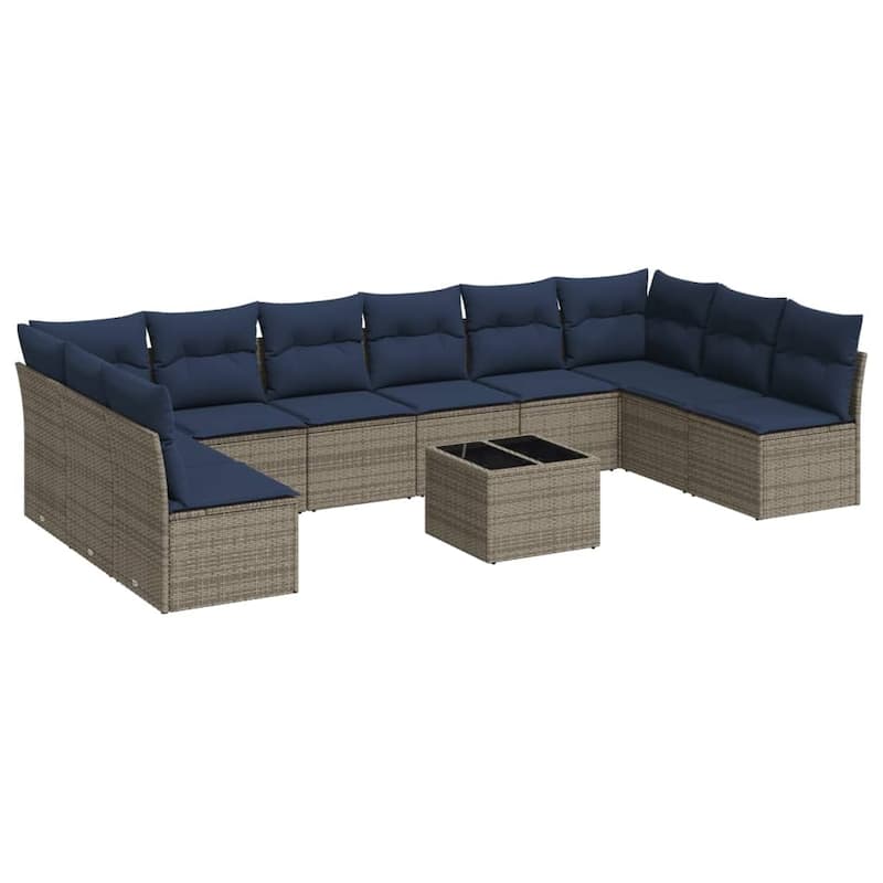 vidaXL 10/11 Piece Patio Sofa Set with Cushions Brown/Gray Poly Rattan - 21.7 x 24.4 x 27.2