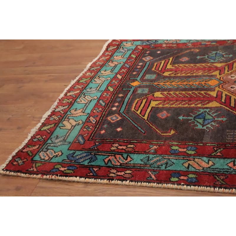 Hand Knotted Oriental 100% Wool Carpet Traditional Tribal Greys & Charcoal Ardebil Runner Rug - 11' 2'' X 3' 3''