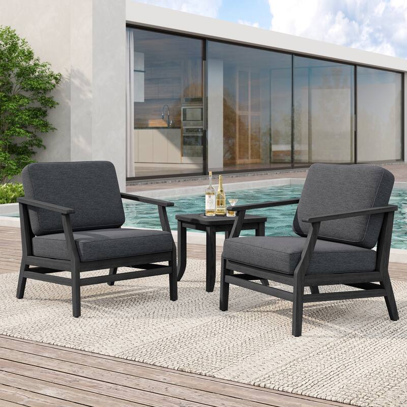 2 Set Patio Teak Wood Outdoor Chair and Side Table Set with Cushions