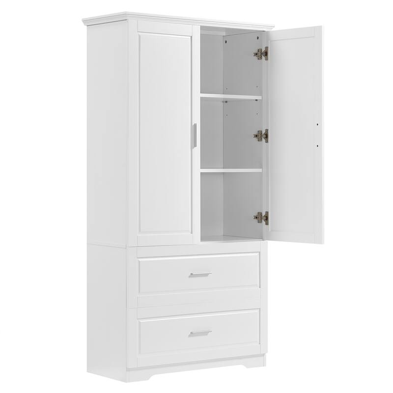 GDFStudio - Nolan Tall Bathroom Storage Cabinet with Drawers, Doors, and Adjustable Shelves