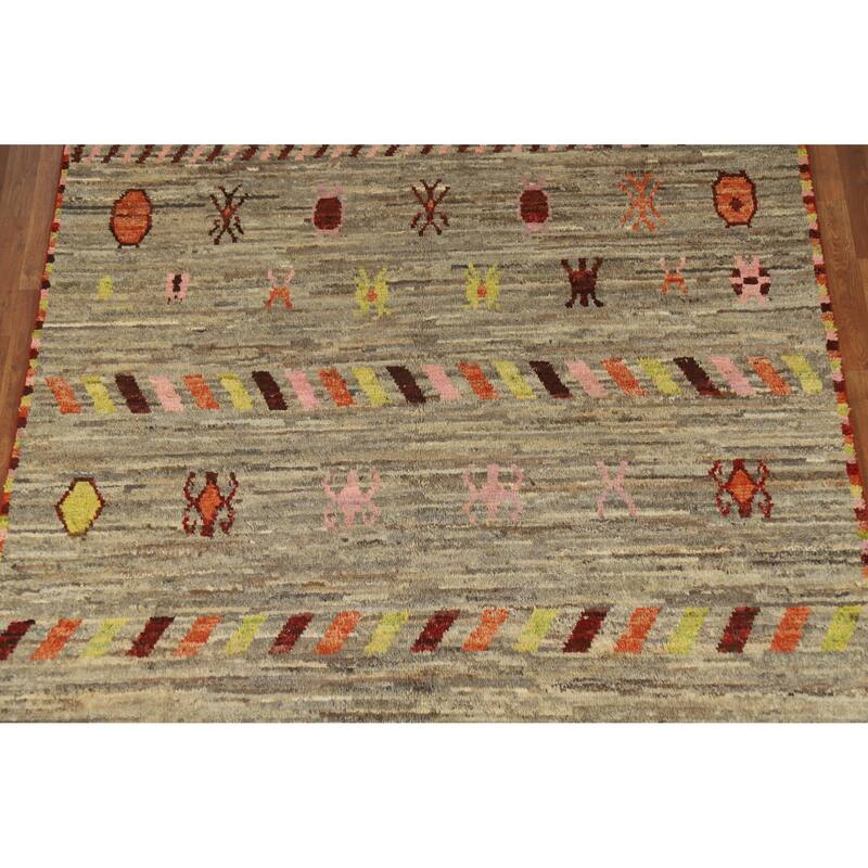Moroccan Oriental Area Rug Hand-Knotted Tribal Multi-Color Wool Carpet - 6'9" x 9'6"