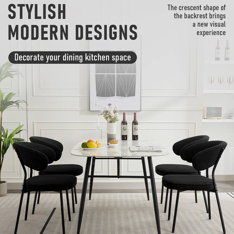 XINMICS Dining Chairs with Curved Backrest, Modern Fabric Upholstered Boucle Kitchen Dining Room Chairs Set of 2/4/6