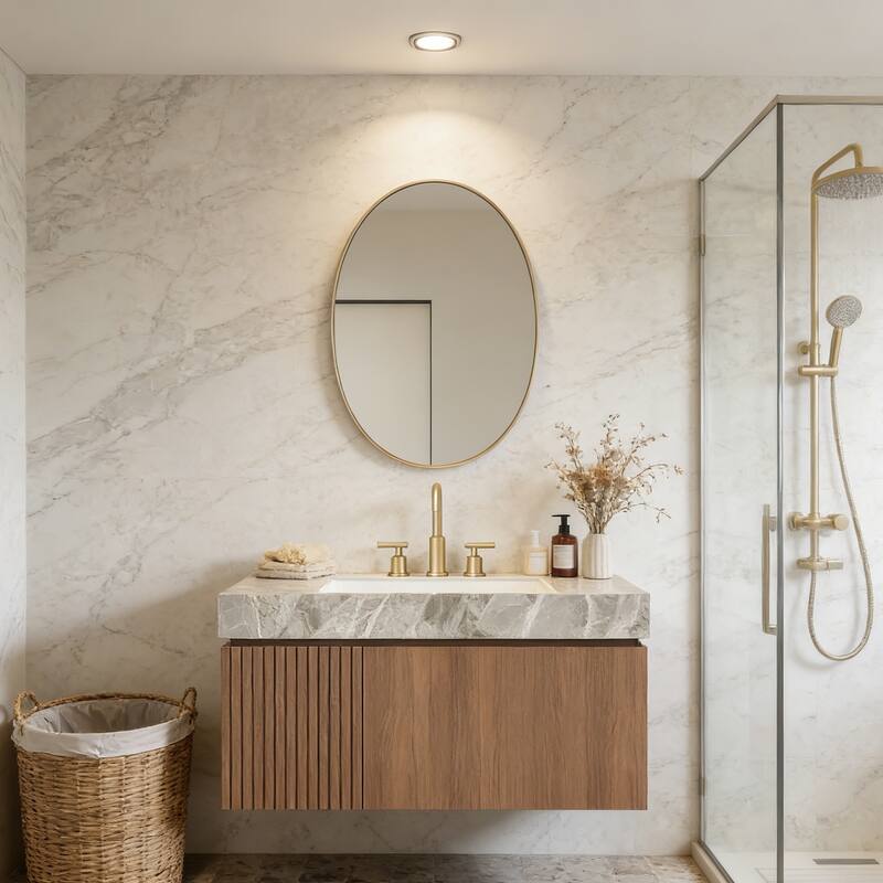 Floating Bathroom Vanity with 3 Pre-drilled Faucet Holes - 36 - Brown Oak
