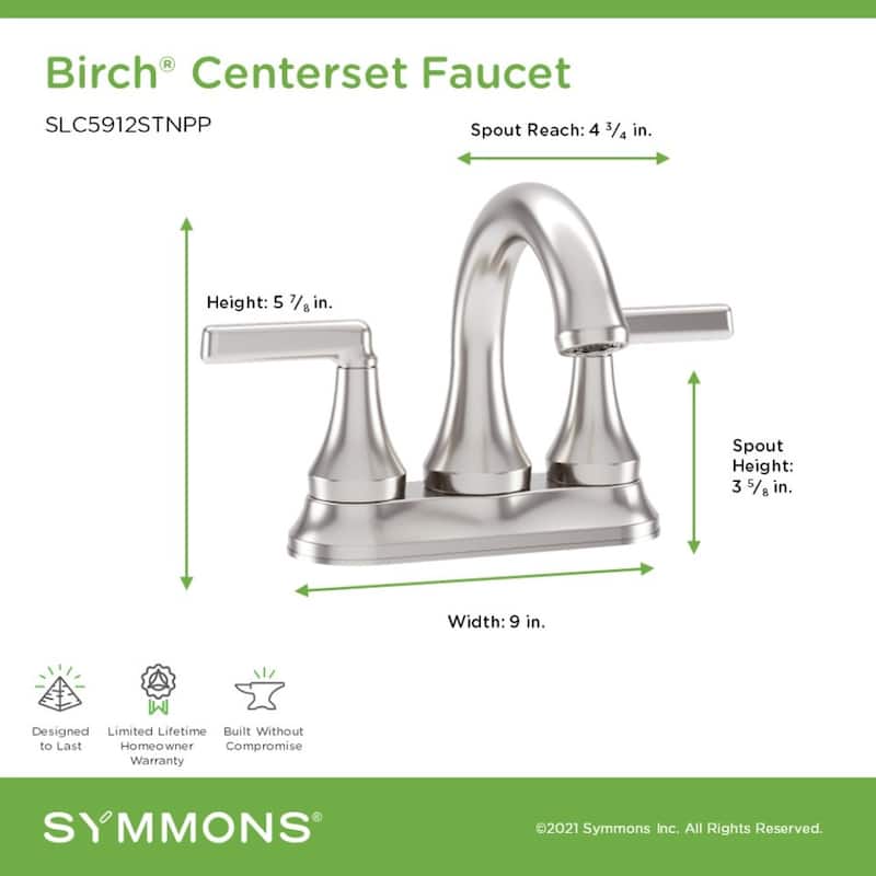 Symmons SLC5912PP Birch 1.0 GPM Vessel Centerset Bathroom Faucet