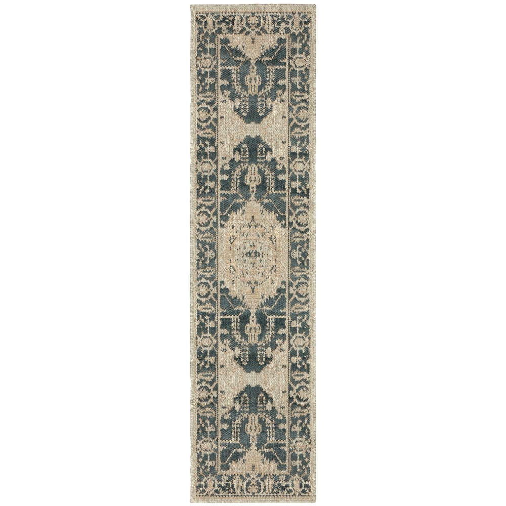 Vista Home Higgins Traditional Medallion Blue-Green/ Taupe Indoor/ Outdoor Area Rug