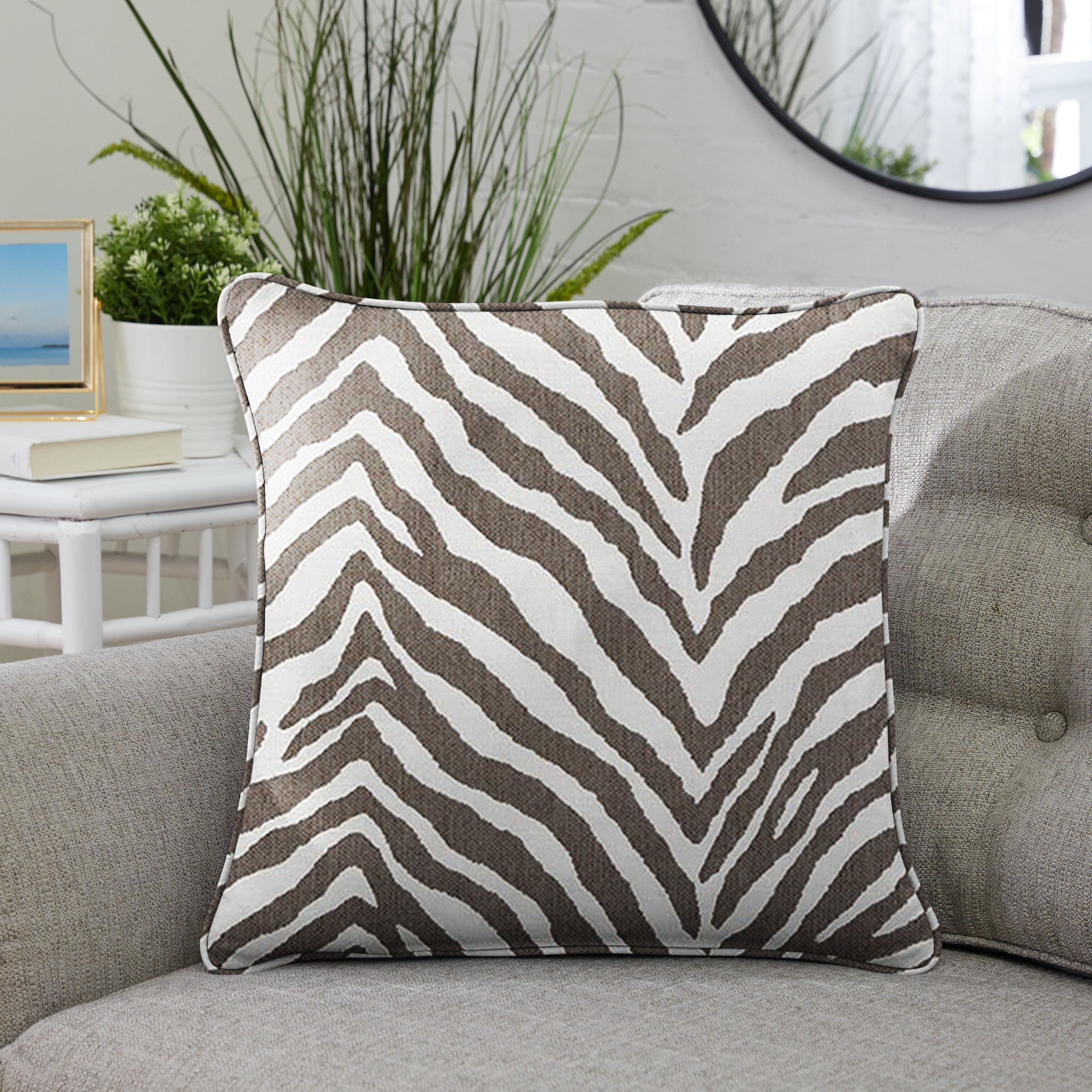 Sunbrella Grey Zebra Indoor Outdoor Pillows Set of 2 Corded On