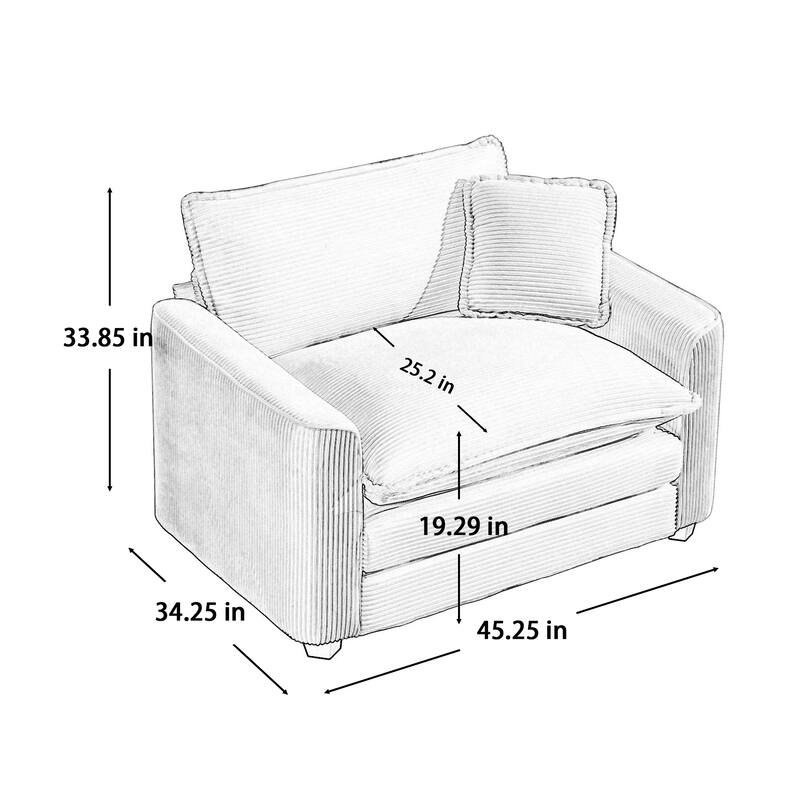 2 Pieces Deep Seated Sofa Set with Removable Armrests, 1+1Seat Flexible Combinations with Throw Pillows for Livingroom