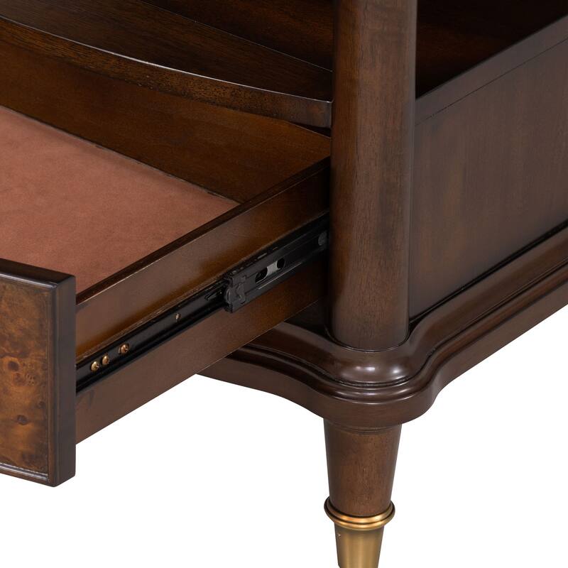 Furniture of America Prylen Modern Dark Cherry 1-Shelf & 1-Drawer End Table with LED Light and Pull-out Tray
