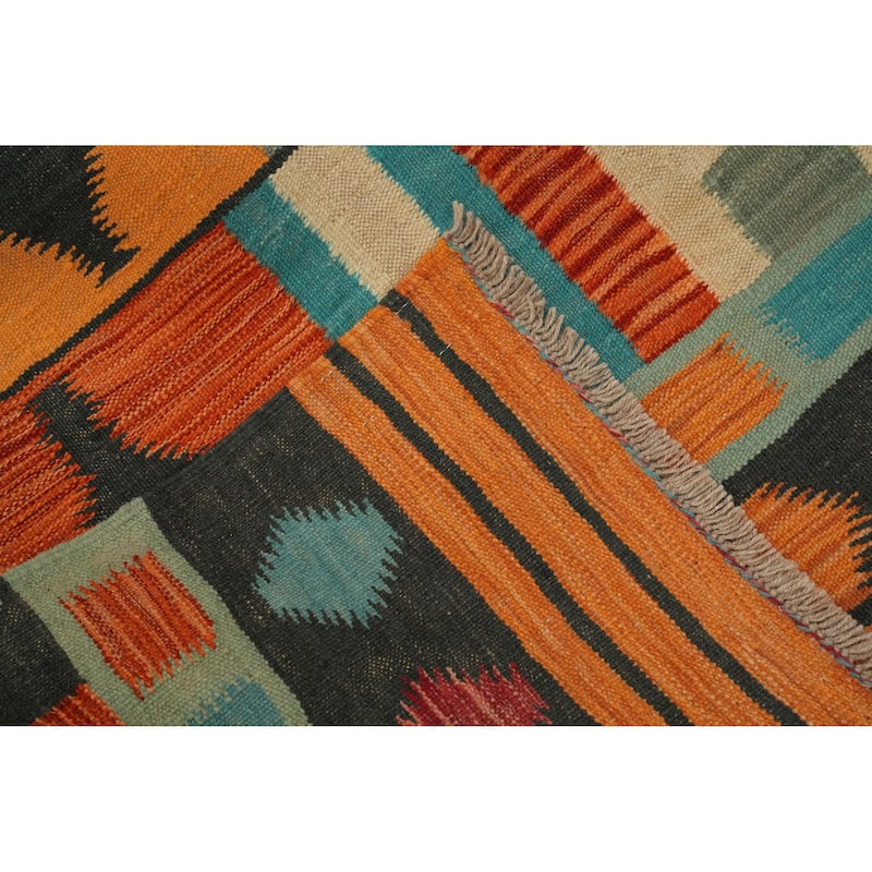 Hand Woven Oriental 100% Wool Carpet Southwestern Tribal Oranges & Rust Kilim Area Rug - 8' 5'' X 5' 0''