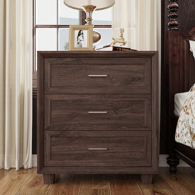 Wood - Grain 3 - Drawer Nightstand with Ample Storage Bedside Table Side Cabinet