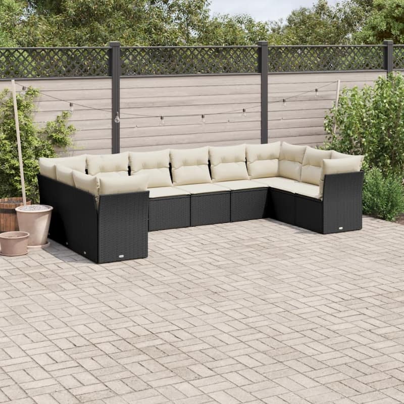 vidaXL Garden Sofa Set Black - Black and cream Large Without table