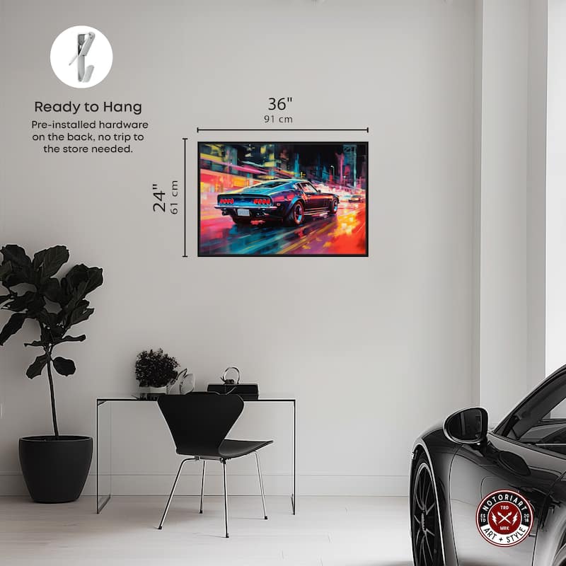 Notoriart Classic Night Drive Framed Car 1 Piece Canvas Wall Art