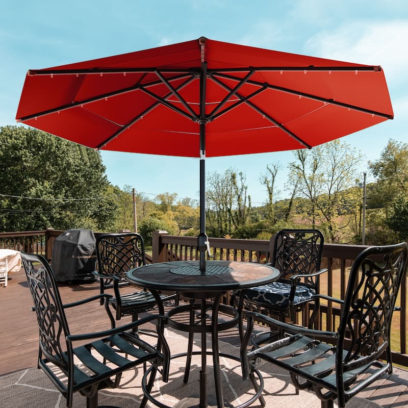 COSIEST Outdoor 11ft 3 Tiers Market Patio Umbrella with Solar LED lights