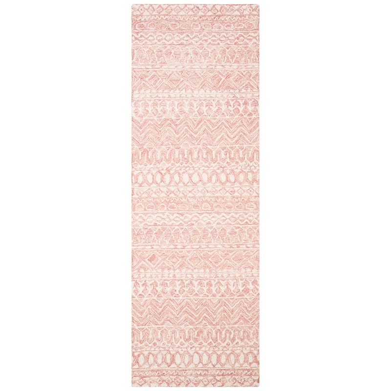 SAFAVIEH, Handmade Micro-Loop Fedosia Wool Rug - 2'3" x 8' Runner - Pink/Ivory