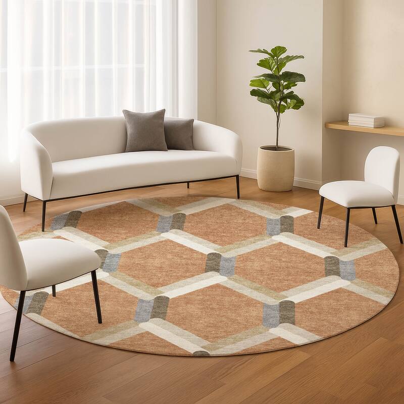 Machine Washable Indoor/ Outdoor Modern Trellis Chantille Rug