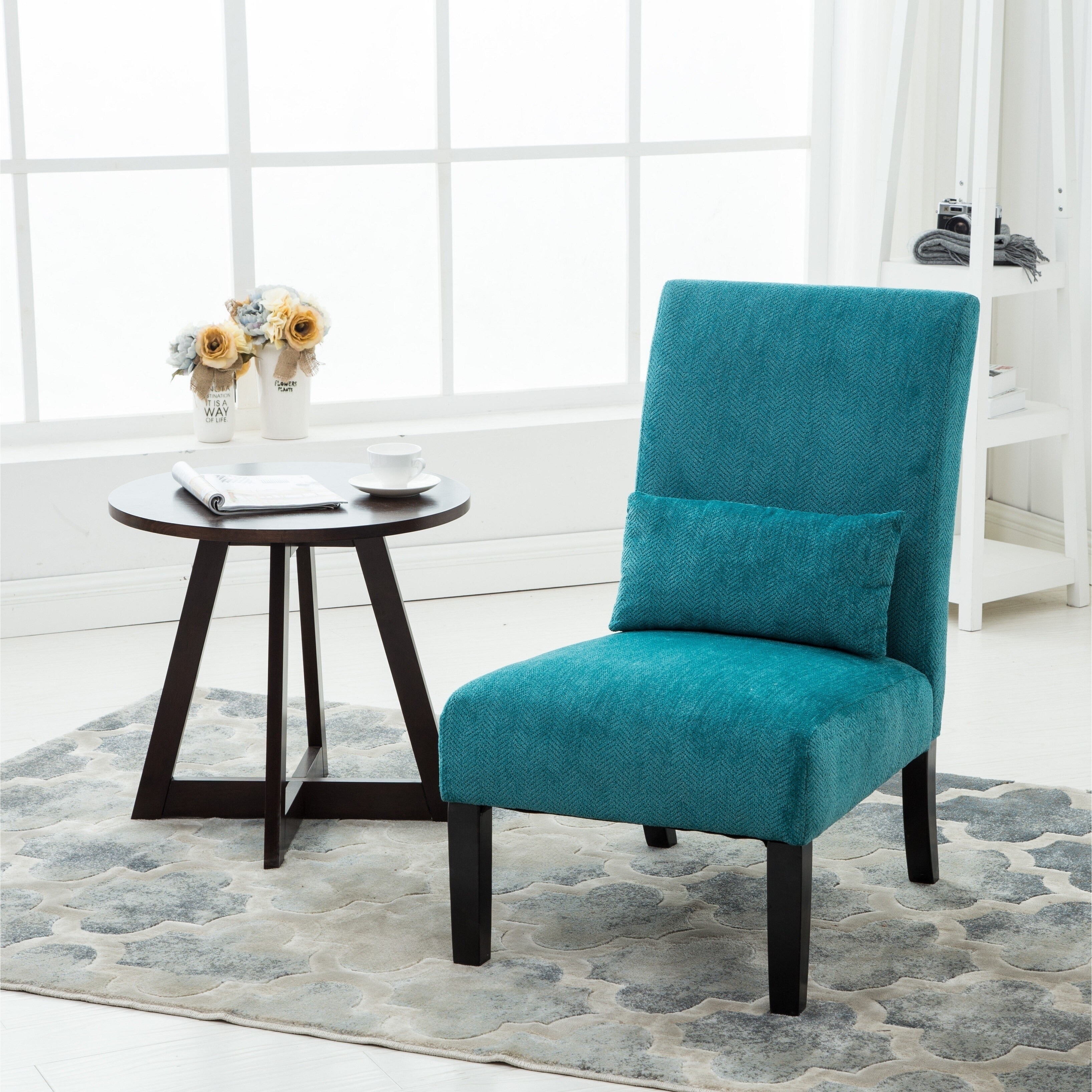 Porch & Den Vista Armless Chenille Accent Chair w/ Kidney Pillow