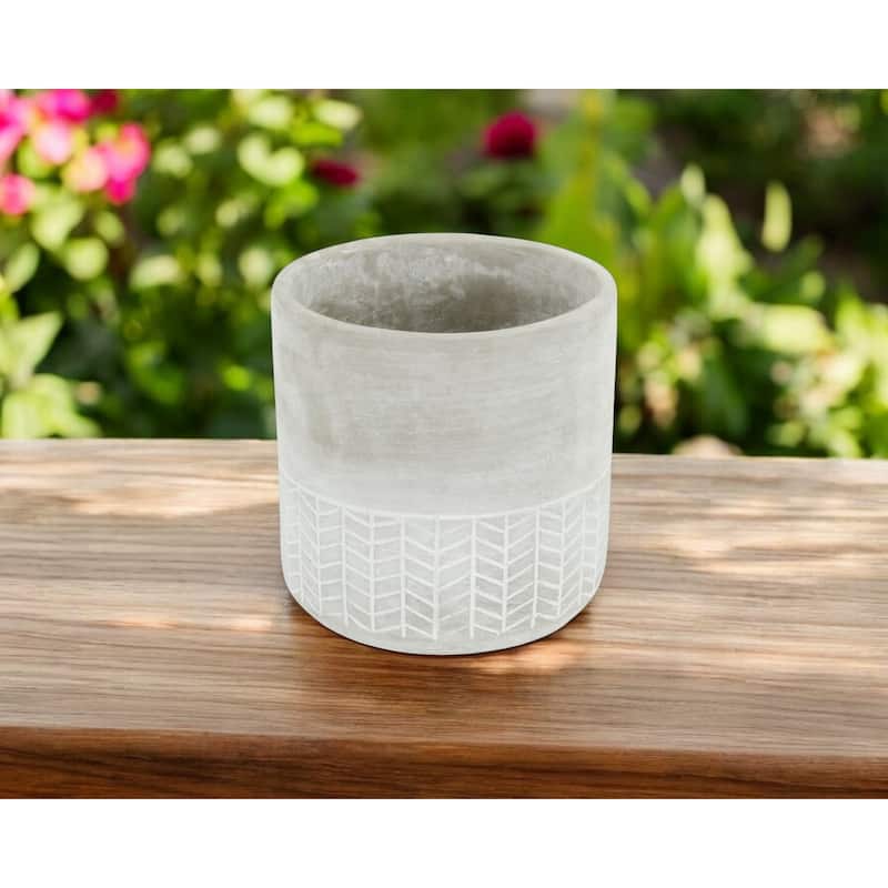 HomeRoots 6" Light Gray Geometric Cement Indoor Outdoor Round Pot Planter - Light Gray